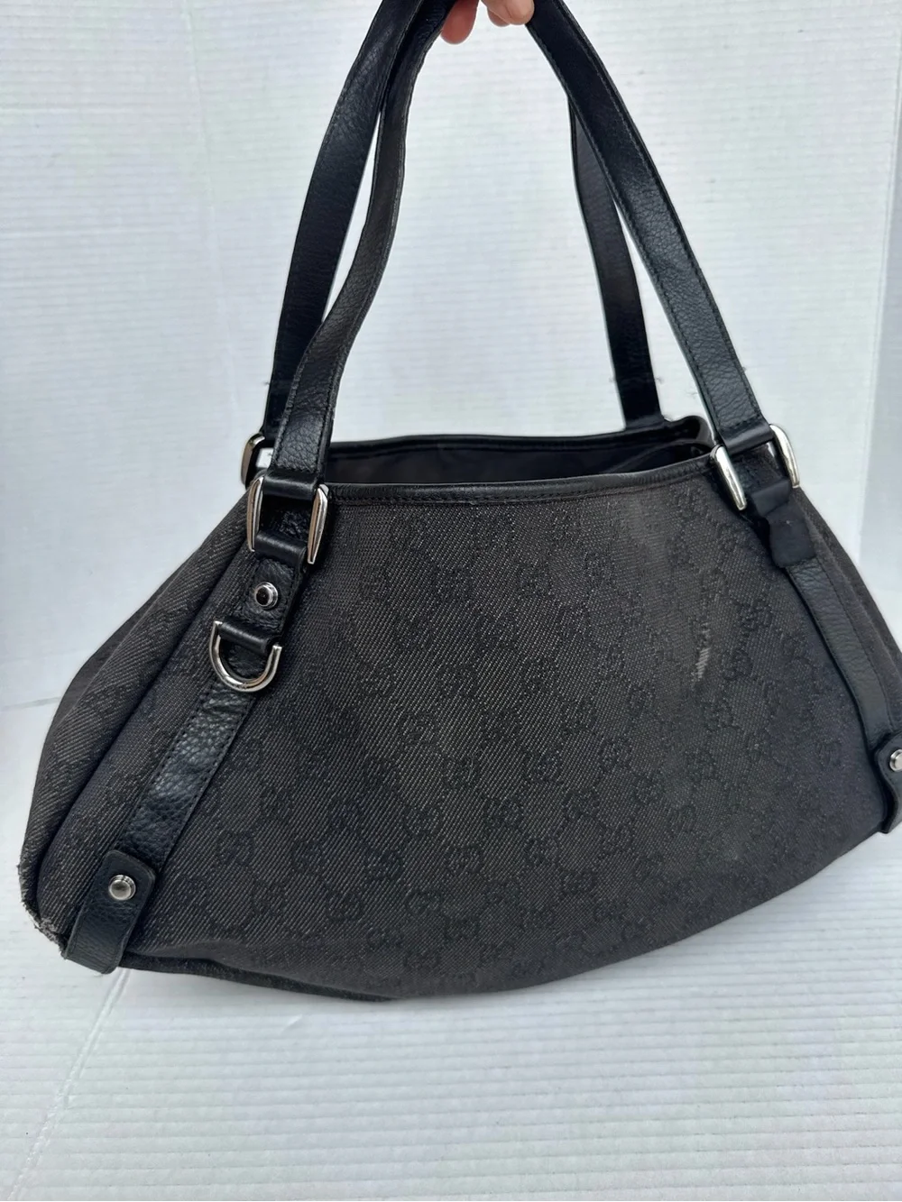 Authentic Gucci Abbey D-Ring Black GG Canvas Shoulder Bag
